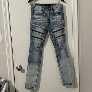 Men's Distressed Skinny Jeans with Zipper Accents Size 30x32
